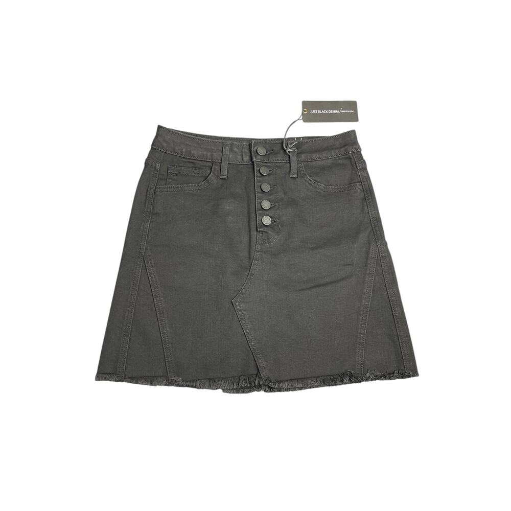 NWT Just Black Denim Button Fly Fringe Hem Mini Skirt‎ Size Small Stylish